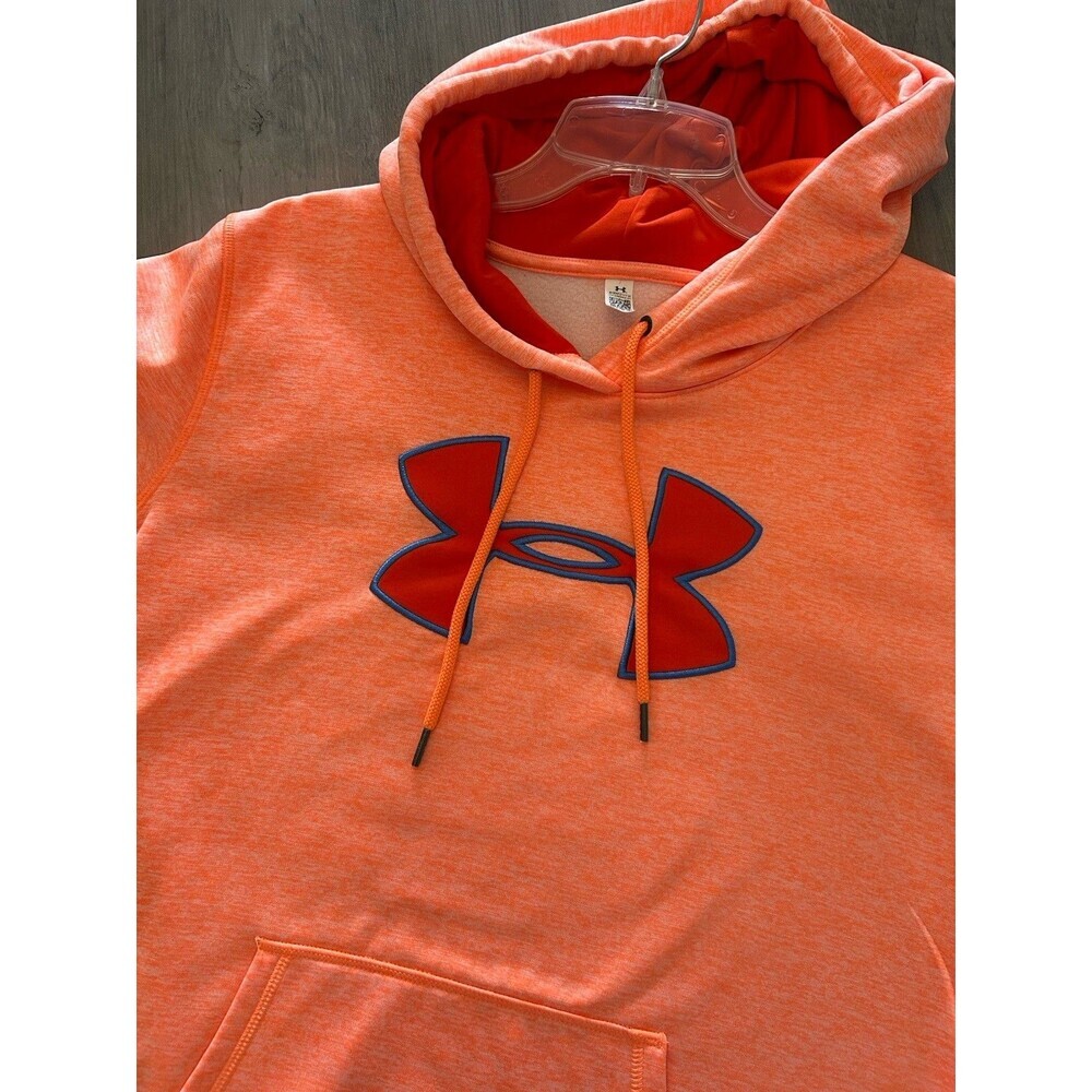 Under Armour Women Hoodie Sz L Orange Pullover Cold Gear front logo pocket